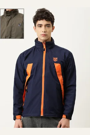 Sports52 Men Navy Blue & Olive Green Solid Reversible Rain Jacket