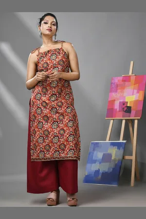 Charukriti Ethnic Motifs Printed Shoulder Straps Cotton A-Line Kurta
