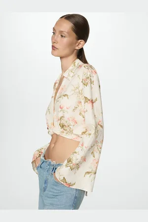 MANGO Floral Print Wrap Crop Top