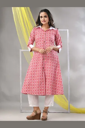 Charukriti Ethnic Motifs Printed Cotton Shirt Collar A-Line Kurta