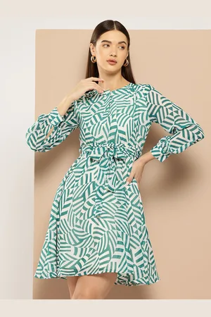 Chemistry Printed A-Line Dress with Belt