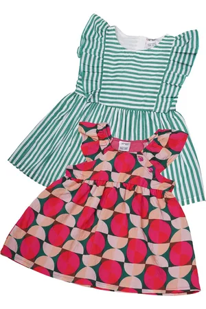 Creative Girls Pack of 2 Striped Round Neck Cap Sleeves Cotton Fit & Flare Dress