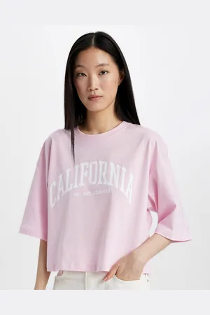 DeFacto Women Solid Typography Printed Oversized T-shirt