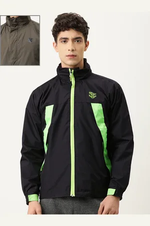 Sports52 Men Black & Olive Green Solid Reversible Rain Jacket