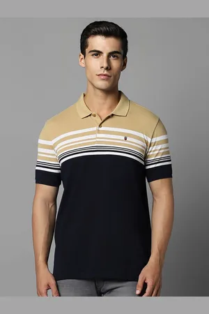 Louis Philippe Striped Short Sleeves Polo Collar Slim Fit T-shirt