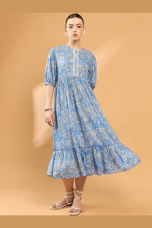 all about you Floral Print Puff Sleeve A-Line Midi Dress
