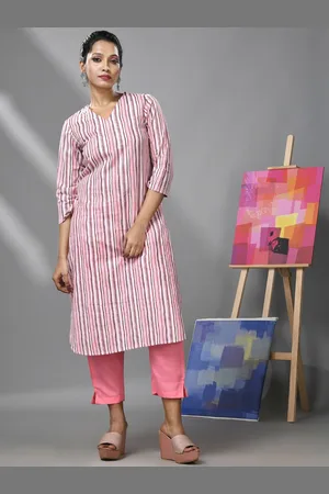Charukriti Women V-Neck Striped Kurta