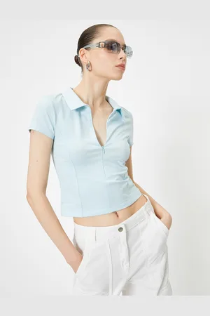 Koton Women Solid Polo Collar T-shirt
