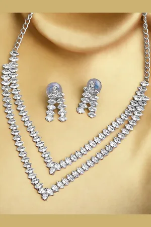 OOMPH Silver-Plated American Diamond-Studded Jewellery Set