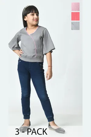 BAESD Pack Of 3 Girls V-neck Flared Sleeves Crepe Top
