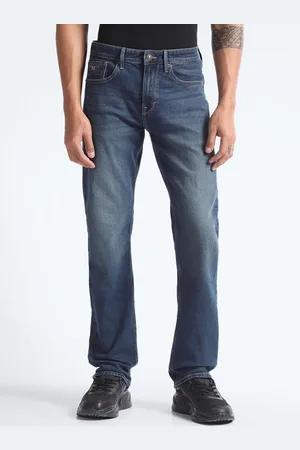Flying Machine Men Mid-Rise Straight Fit Clean Look Heavy Fade Stretchable Jeans
