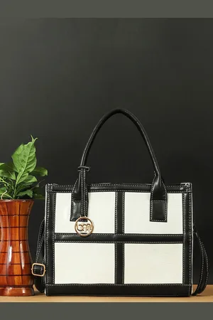 Bagsy Malone Colourblocked PU Structured Handheld Bag with Cut Work