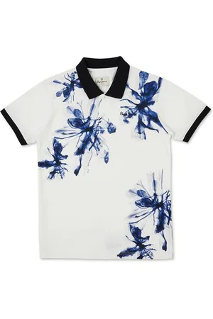 Pepe Jeans Boys Floral Printed Polo Collar Pure Cotton T-shirt
