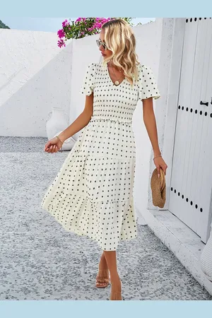 all about you Floral Print V-Neck Flared Sleeves Smocked Tiered Fit & Flare Midi Dress