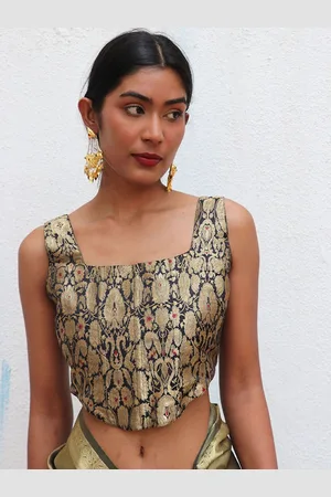Chidiyaa Woven-Design Brocade Saree Blouse