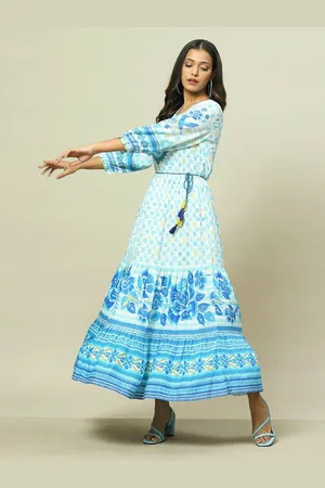 Rangriti Round Neck Ethnic Motifs Print Maxi Dress