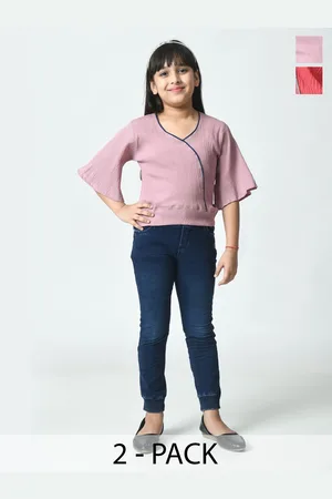 BAESD Pack Of 2 Girls Flared Sleeve V-neck Crepe Top