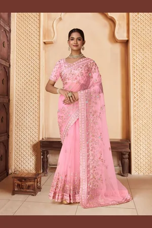 House of Pataudi Women Embroidered Saree With Blouse Piece