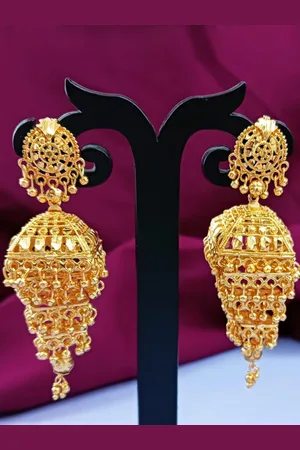 Efulgenz Gold-Plated Antique Layered Dome Shaped Jhumkas
