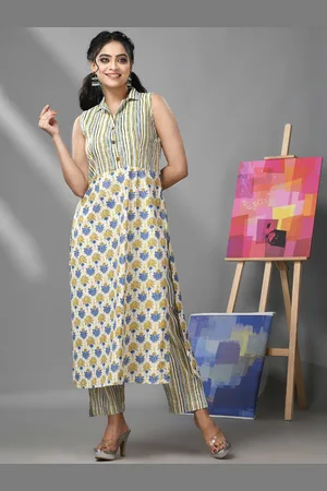 Charukriti Women Geometric Printed Thread Work Kurta