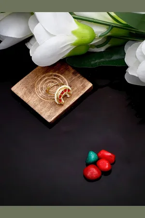 DUGRISTYLE Gold-Plated Kundan & Pearls Adjustable Ring