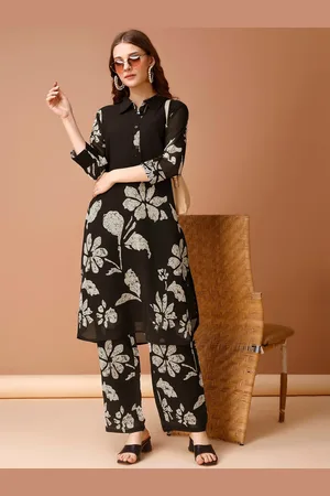 Anouk Floral Printed Shirt Collar Tunic With Flared Palazzos