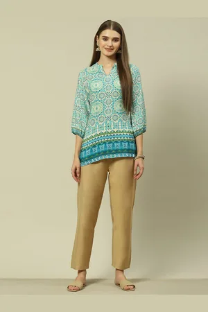 Rangriti Women Ethnic Printed Mandarin Collar Shirt Style Top