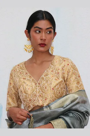 Chidiyaa Woven-Design Brocade Saree Blouse