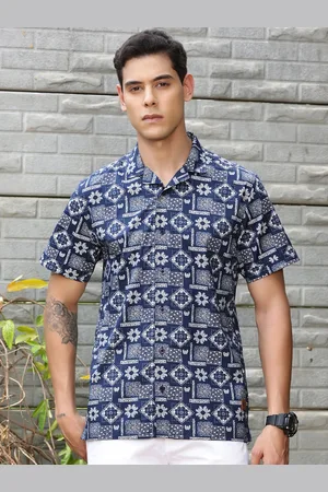 Provogue Slim Fit Cuban Collar Printed Cotton Casual Shirt