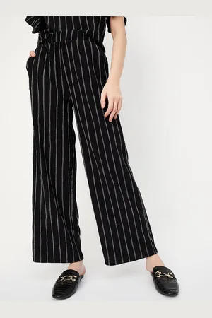 Max Collection Women Striped Pleated Parallel Trousers