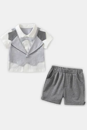 Stylecast Boys Grey & White Striped Shirt with Shorts