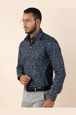 LOUIS STITCH Comfort Floral Printed Cutaway Collar Pure Cotton Formal Shirt