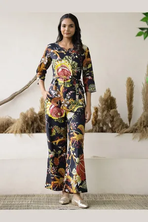 AUTUMN LANE Floral Printed Cotton V-Neck Top With Trouser