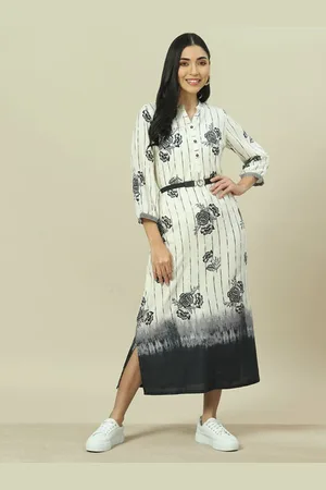 Rangriti Mandarin Collar Ethnic Motifs Printed A-Line Midi Dress
