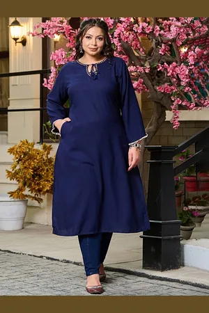 DesiNoor Plus Size Tie Up Neck Bell Sleeves A-Line Kurta
