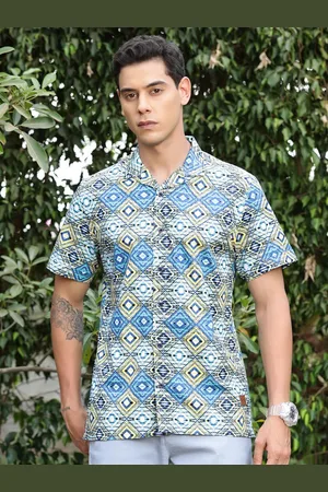 Provogue Slim Fit Cuban Collar Printed Cotton Casual Shirt