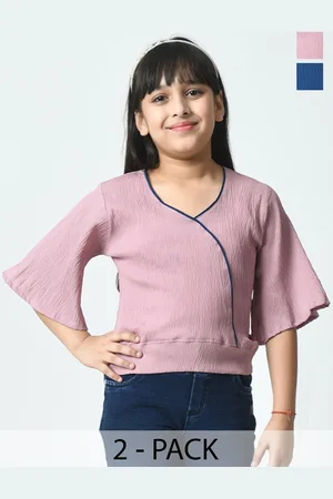 BAESD Girls Pack of 2 V-Neck Flared Sleeve Crepe Regular Top