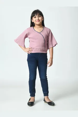 BAESD Girls V-neck Flared Sleeve Crepe Top