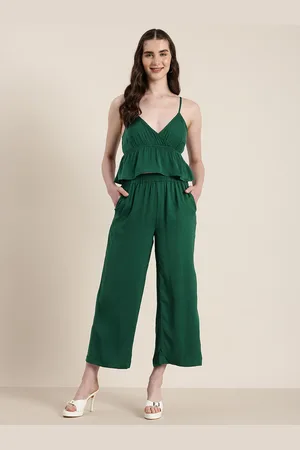 HERE&NOW Women Peplum Crop Top With Trouser Co-Ords