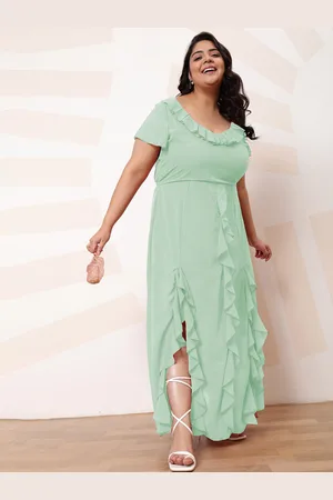 ATHENA Plus Size Round Neck Regular Sleeves Ruffled Maxi Dress