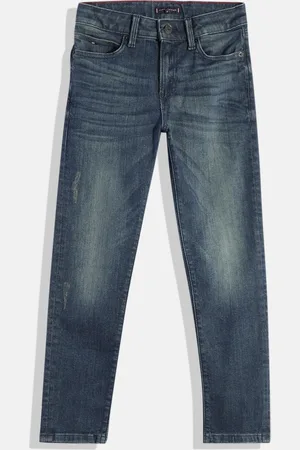 Tommy Hilfiger Boys Straight Fit Mid-Rise Low Distress Heavy Fade Stretchable Jeans