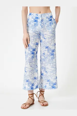Koton Women Floral Printed Mid-Rise Parallel Trousers