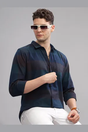 HERE&NOW Slim Fit Tartan Checked Spread Collar Long Sleeves Casual Shirt