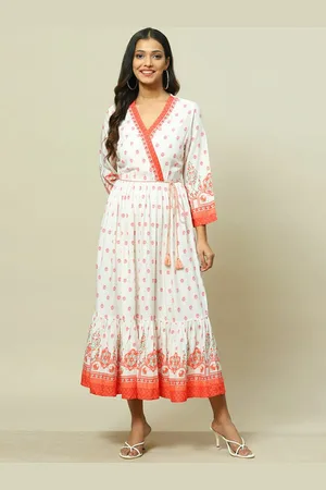 Rangriti Women Ethnic Motifs Print Puff Sleeve Maxi Midi Dress