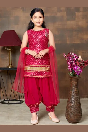 BAESD Girls Embroidered Regular Sequinned Straight Kurta with Patiala & Dupatta