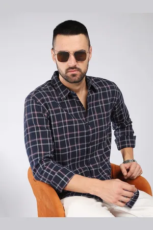 HERE&NOW Slim Fit Tartan Checked Spread Collar Long Sleeves Casual Shirt