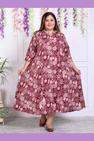 Kalini Plus Size Floral Print Mandarin Collar Maxi Dress