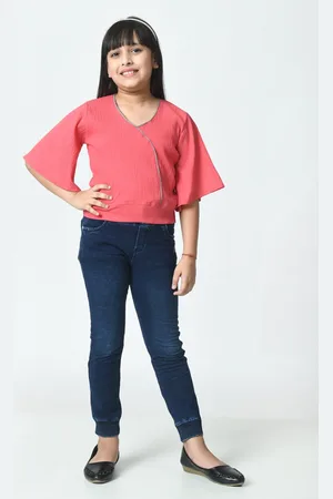 BAESD Girls Pack of 2 V-Neck Flared Sleeve Crepe Regular Top