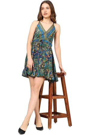 Kalini Floral Printed Shoulder Straps Fit & Flare Mini Dress