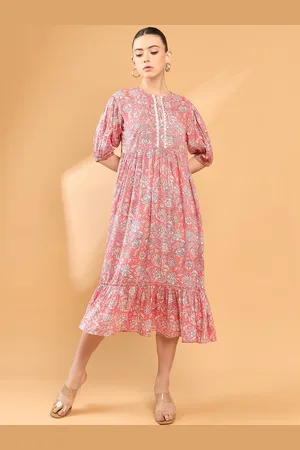 all about you Floral Print Puff Sleeve A-Line Midi Dress